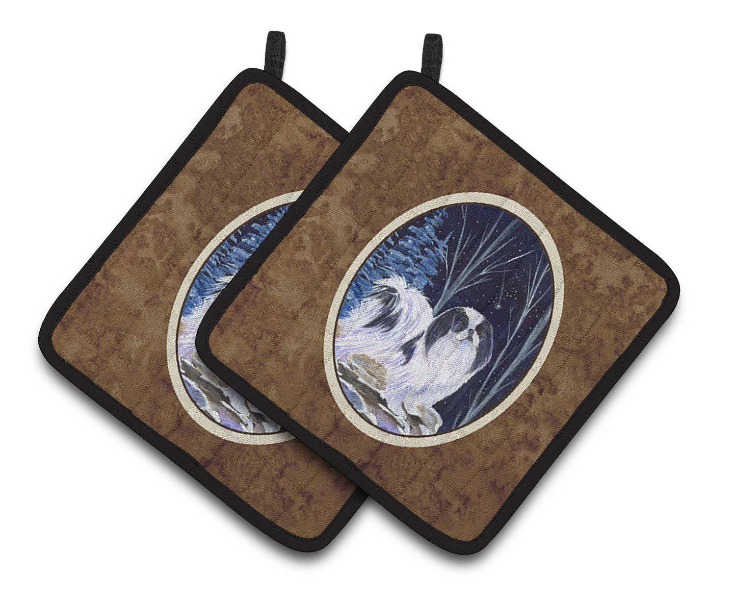 Starry Night Japanese Chin Pair of Pot Holders SS8374PTHD - the-store.com