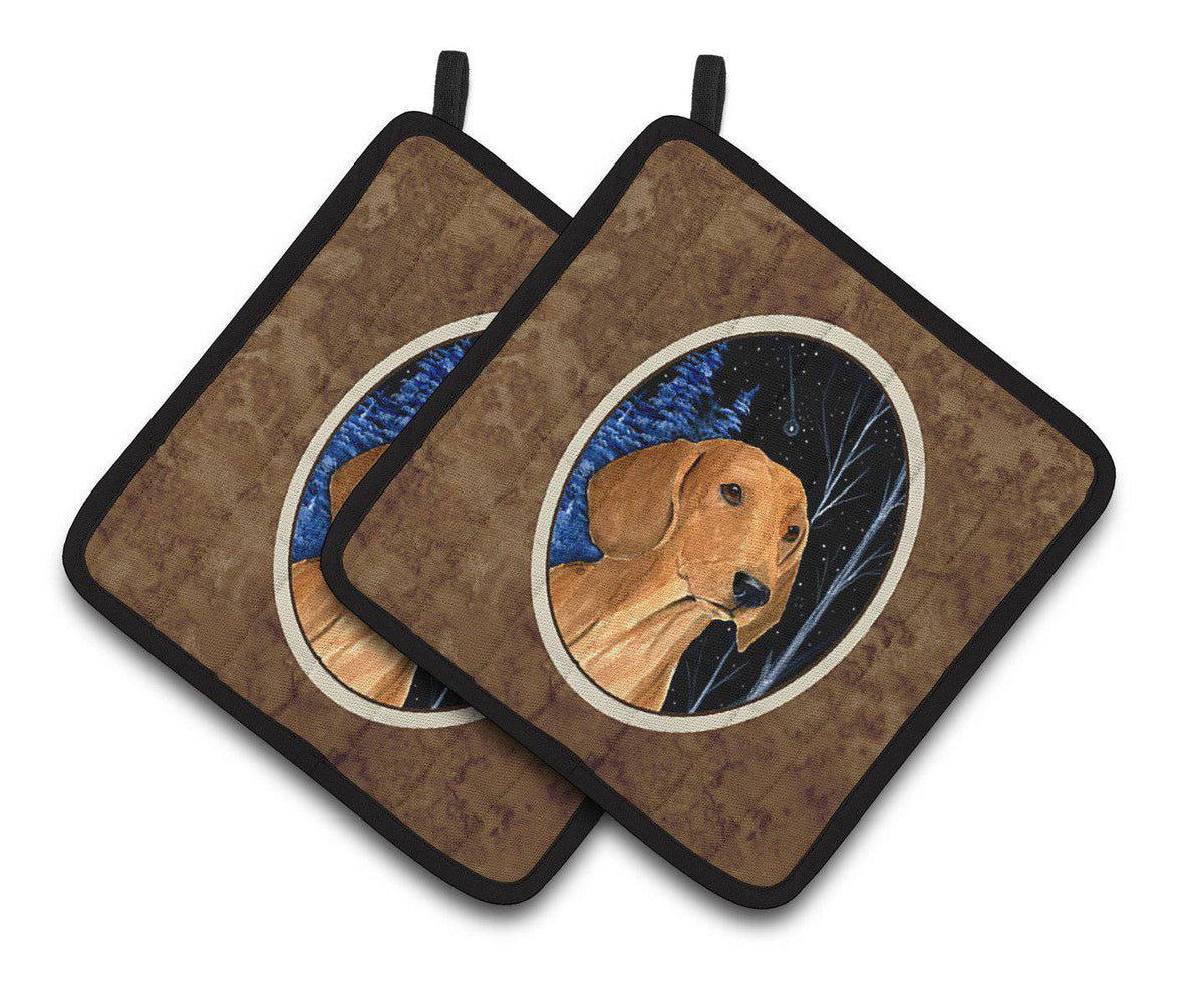 Starry Night Dachshund Pair of Pot Holders SS8379PTHD - the-store.com
