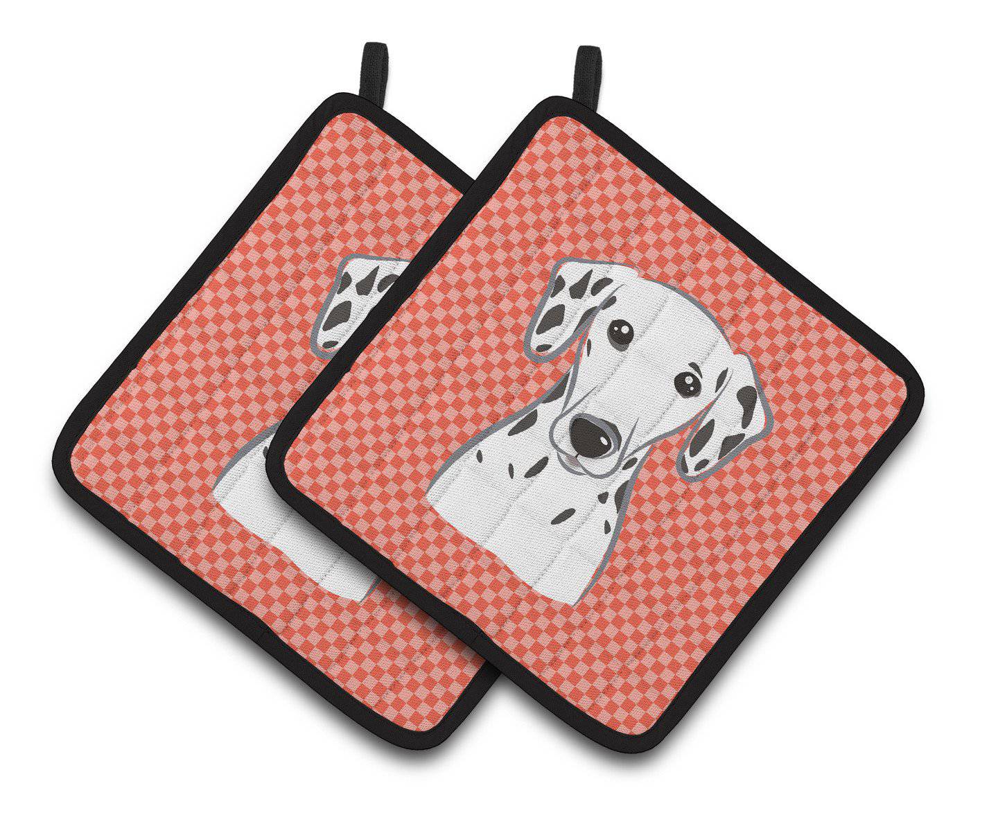 Red Checkered Dalmatian Pair of Pot Holders BB1131PTHD - the-store.com
