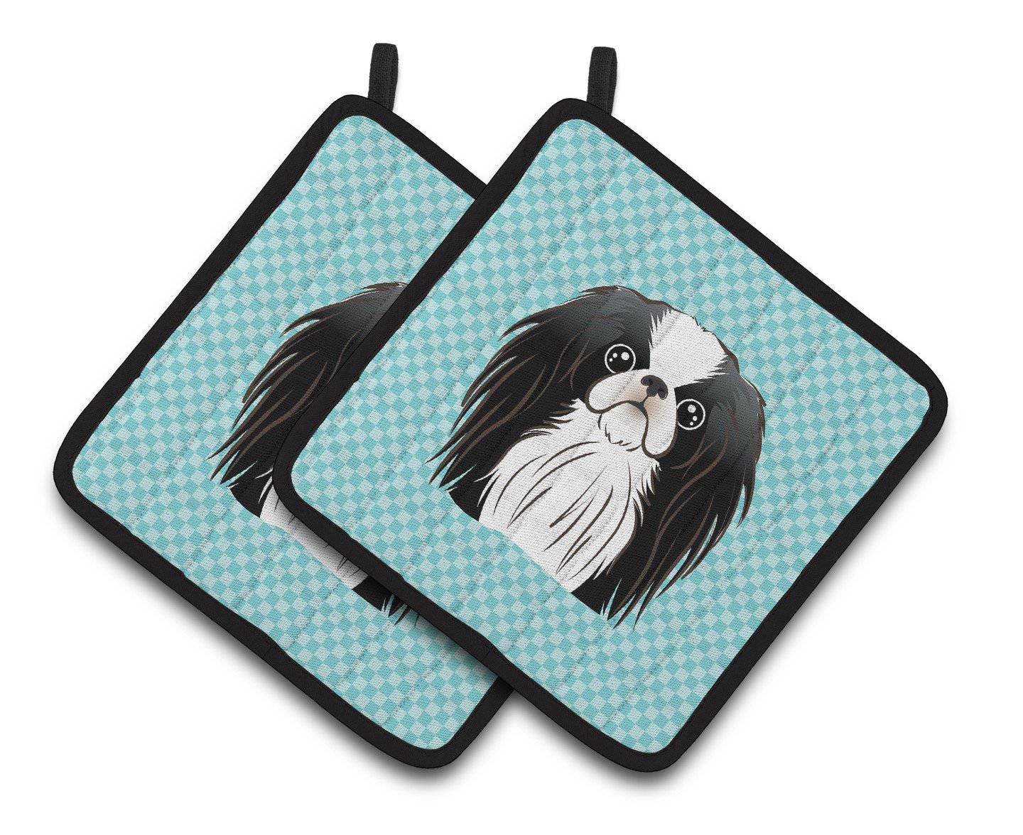 Checkerboard Blue Japanese Chin Pair of Pot Holders BB1168PTHD - the-store.com