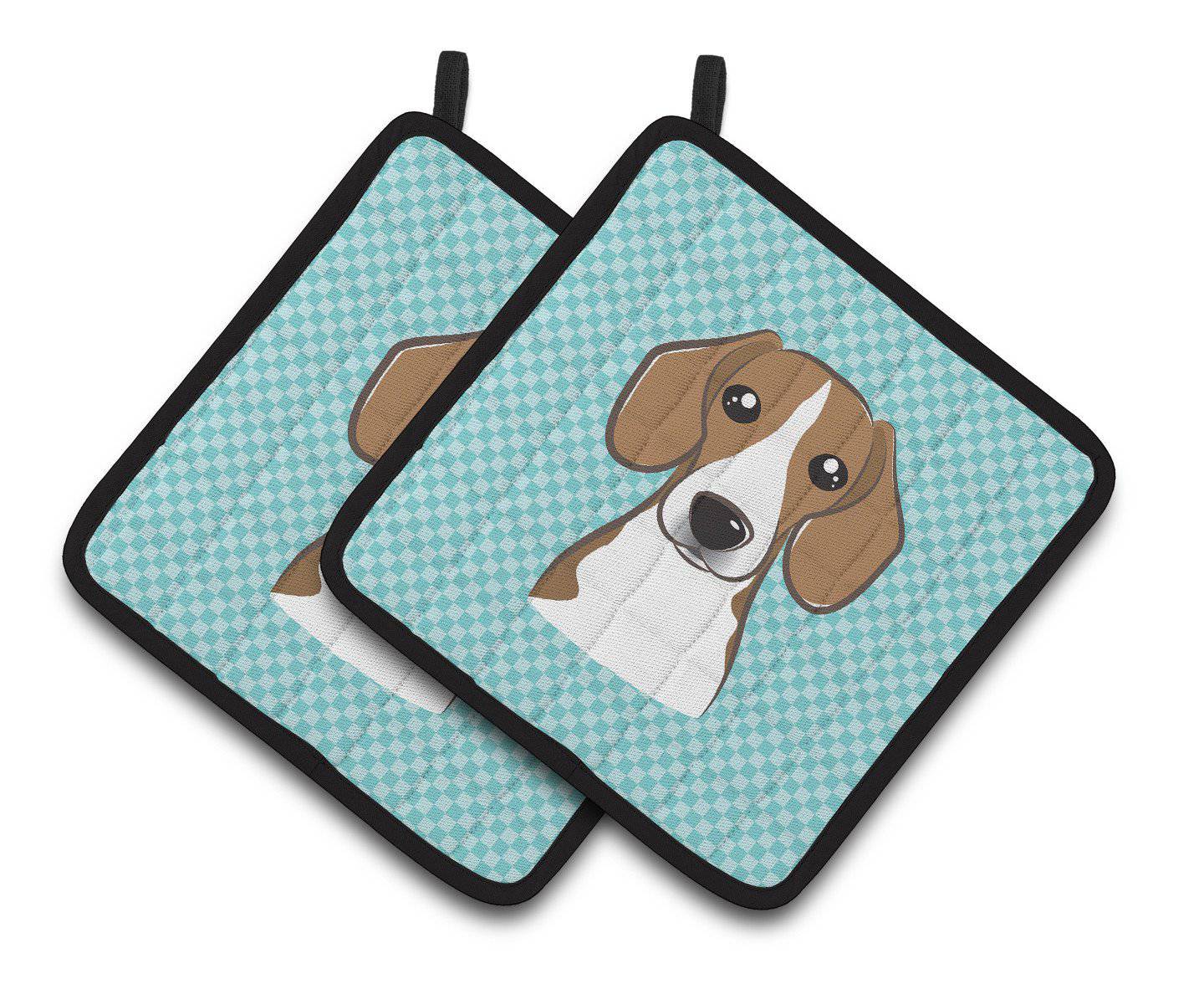 Checkerboard Blue Beagle Pair of Pot Holders BB1177PTHD - the-store.com
