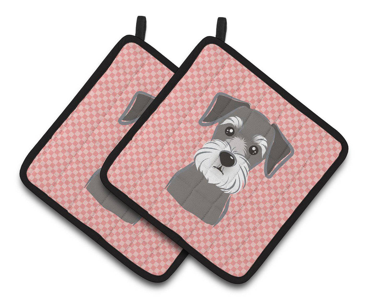Checkerboard Pink Schnauzer Pair of Pot Holders BB1206PTHD - the-store.com