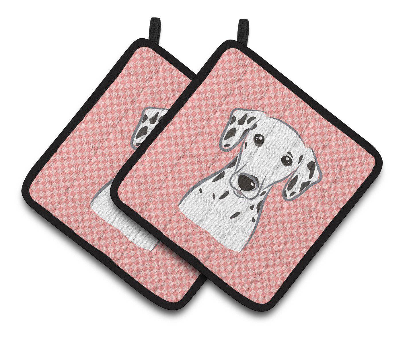 Checkerboard Pink Dalmatian Pair of Pot Holders BB1210PTHD - the-store.com