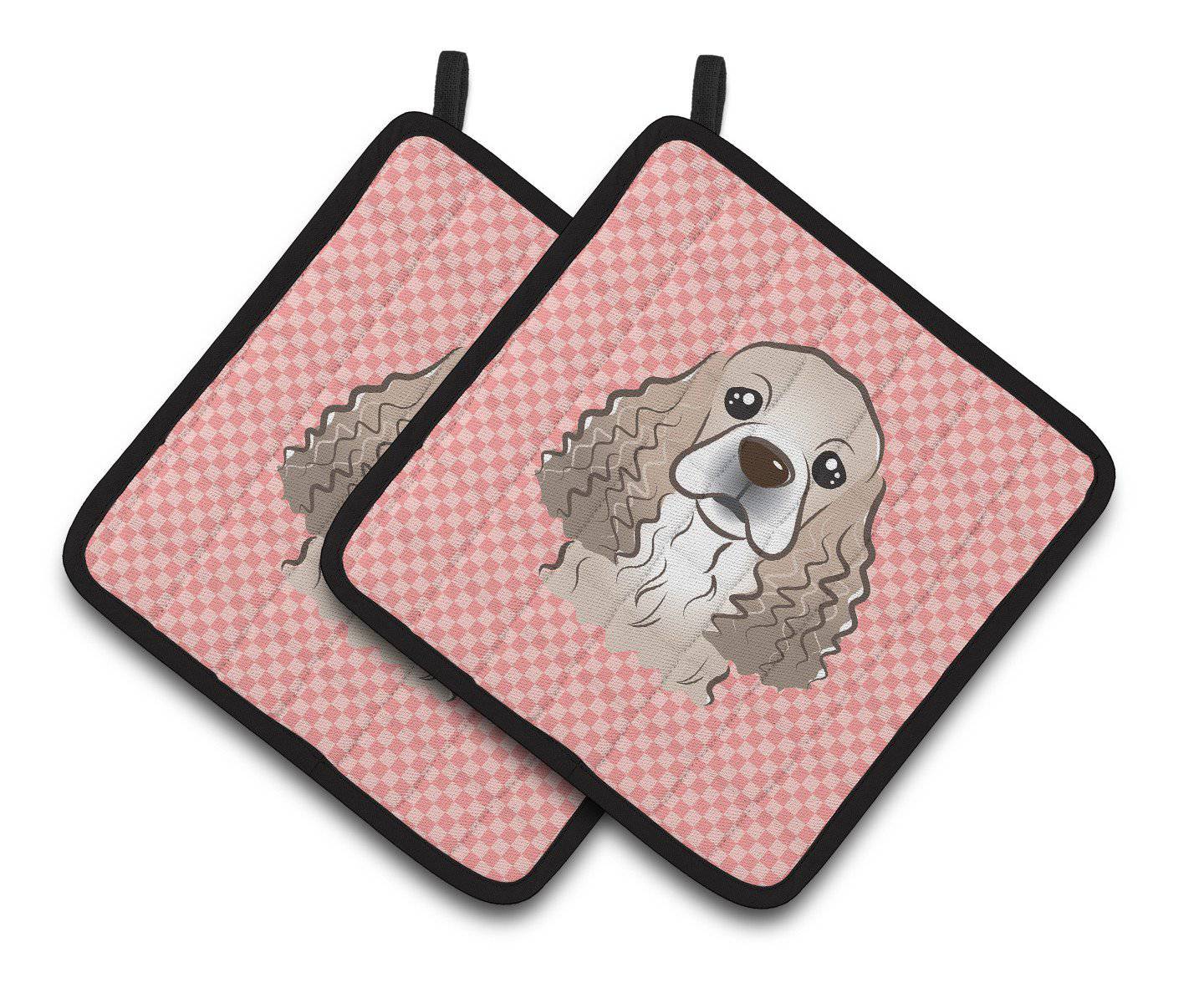 Checkerboard Pink Cocker Spaniel Pair of Pot Holders BB1216PTHD - the-store.com