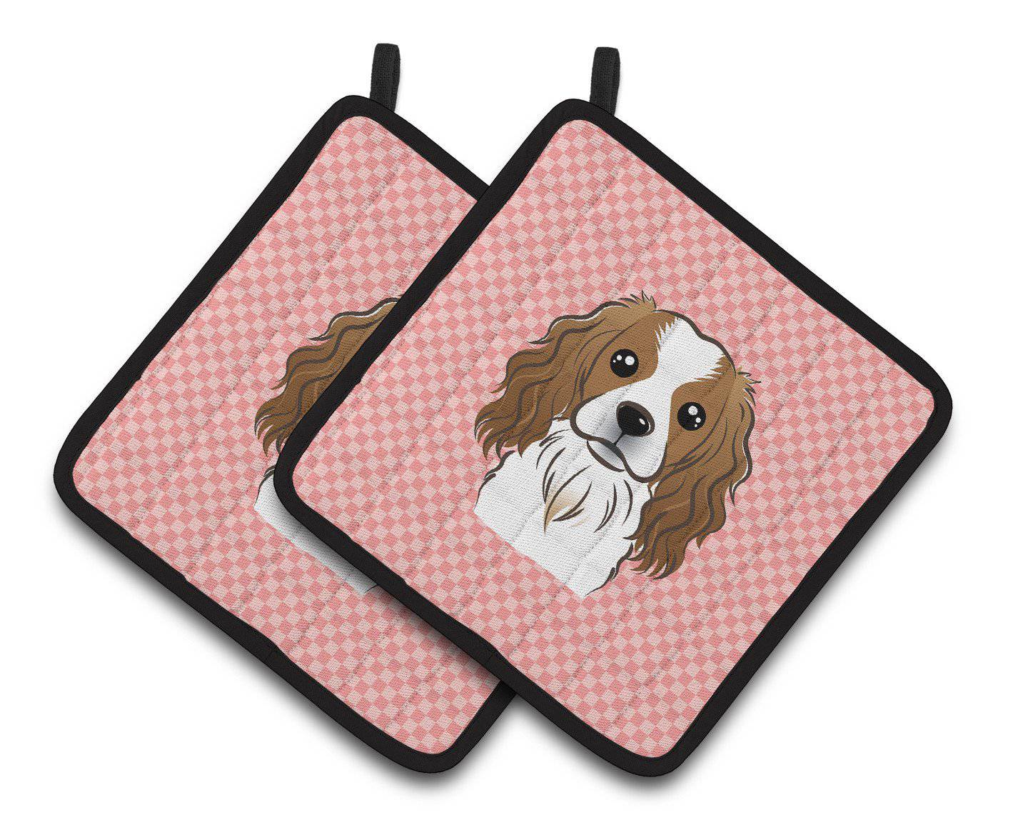 Checkerboard Pink Cavalier Spaniel Pair of Pot Holders BB1224PTHD - the-store.com
