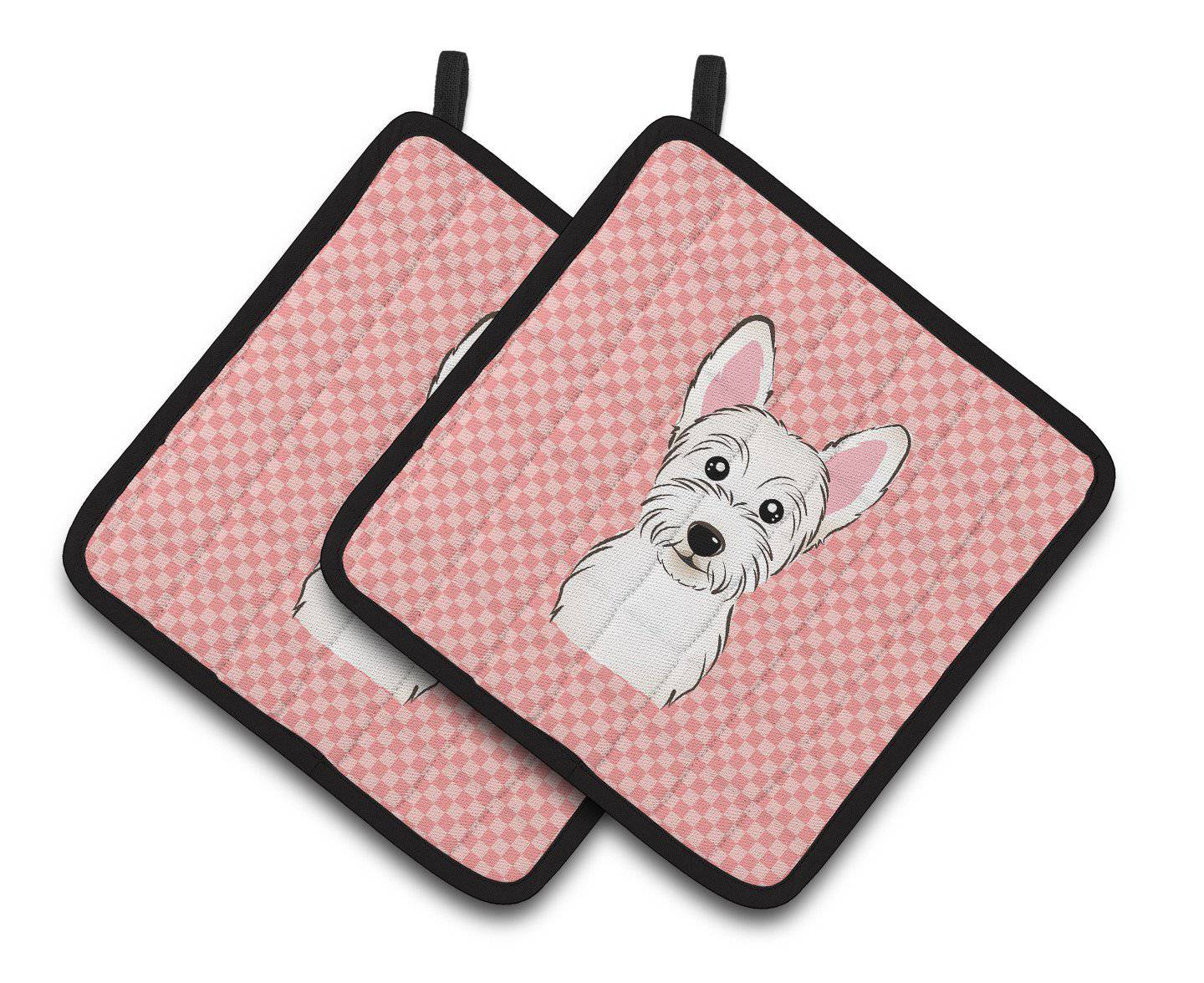 Checkerboard Pink Westie Pair of Pot Holders BB1226PTHD - the-store.com