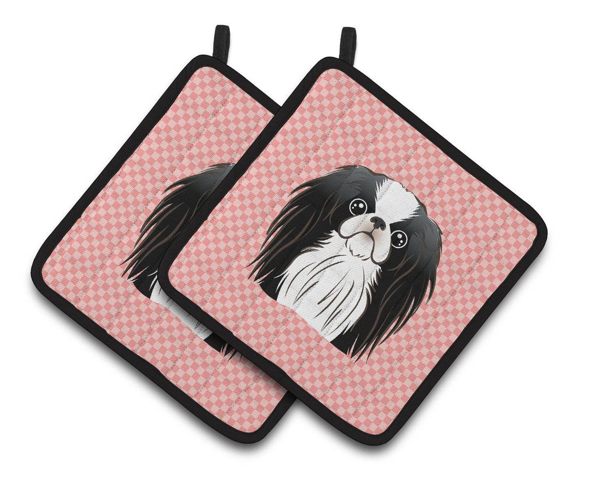 Checkerboard Pink Japanese Chin Pair of Pot Holders BB1230PTHD - the-store.com