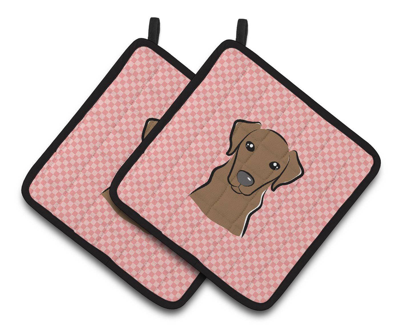 Checkerboard Pink Chocolate Labrador Pair of Pot Holders BB1234PTHD - the-store.com