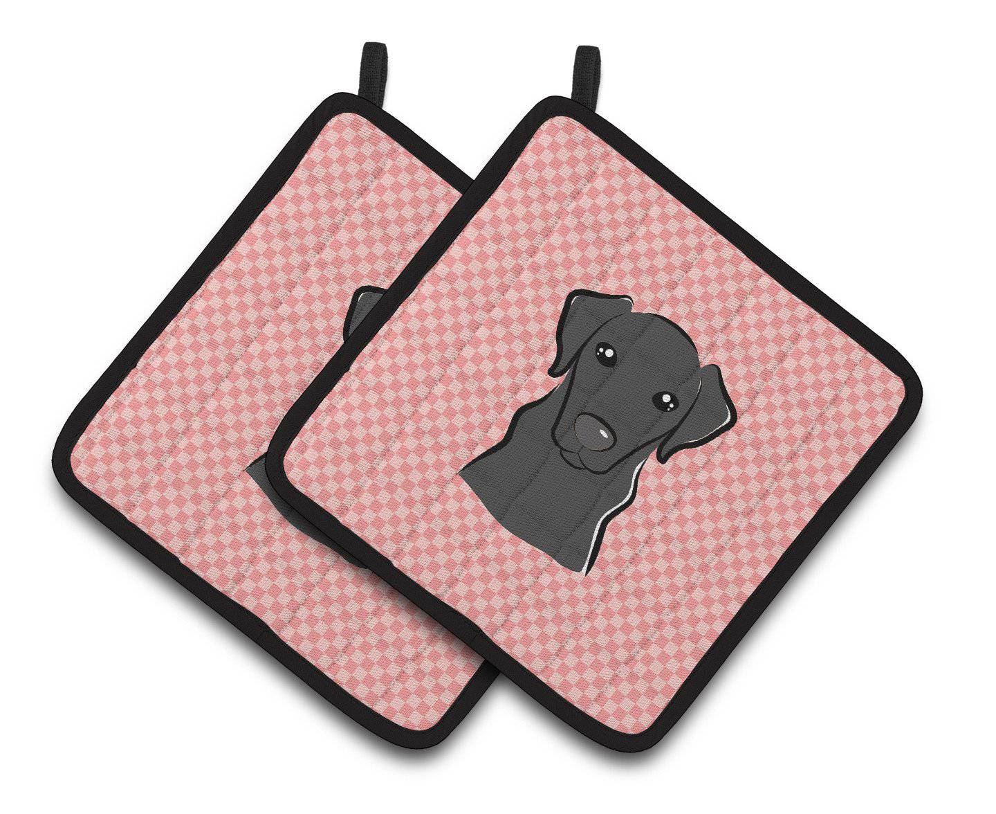 Checkerboard Pink Black Labrador Pair of Pot Holders BB1235PTHD - the-store.com