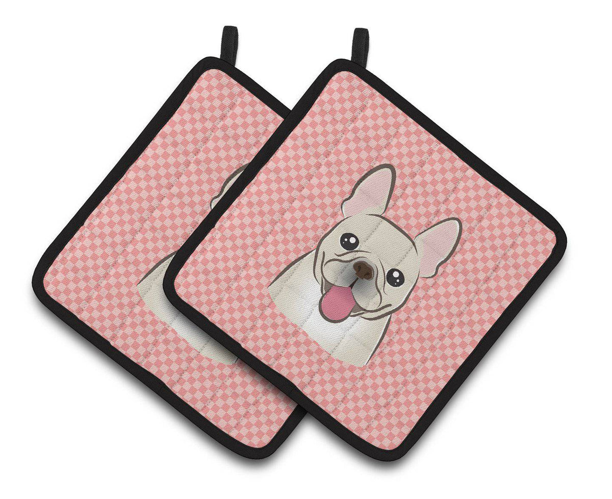 Checkerboard Pink French Bulldog Pair of Pot Holders BB1238PTHD - the-store.com