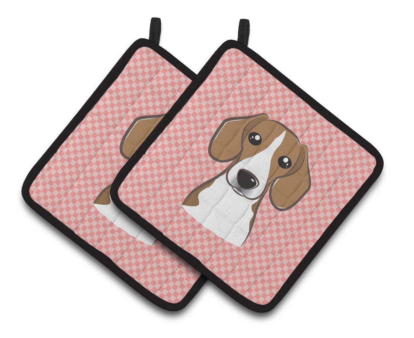 Checkerboard Pink Beagle Pair of Pot Holders BB1239PTHD - the-store.com
