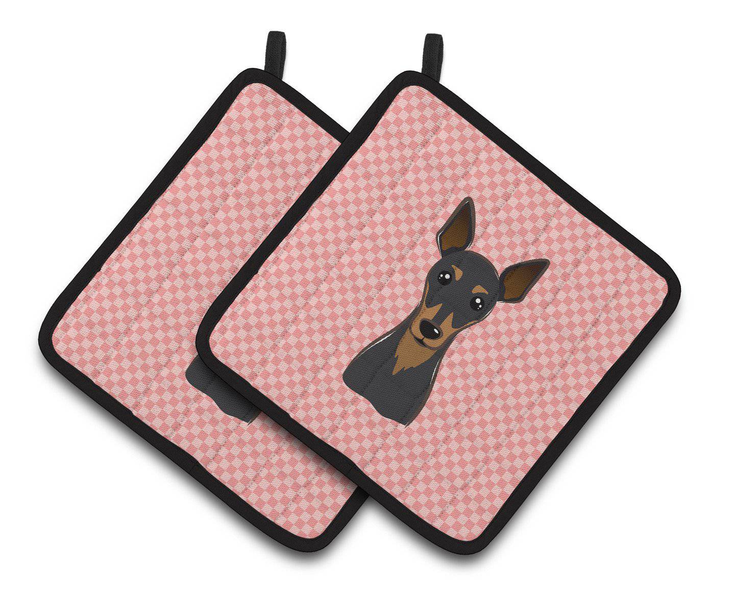 Checkerboard Pink Min Pin Pair of Pot Holders BB1240PTHD - the-store.com