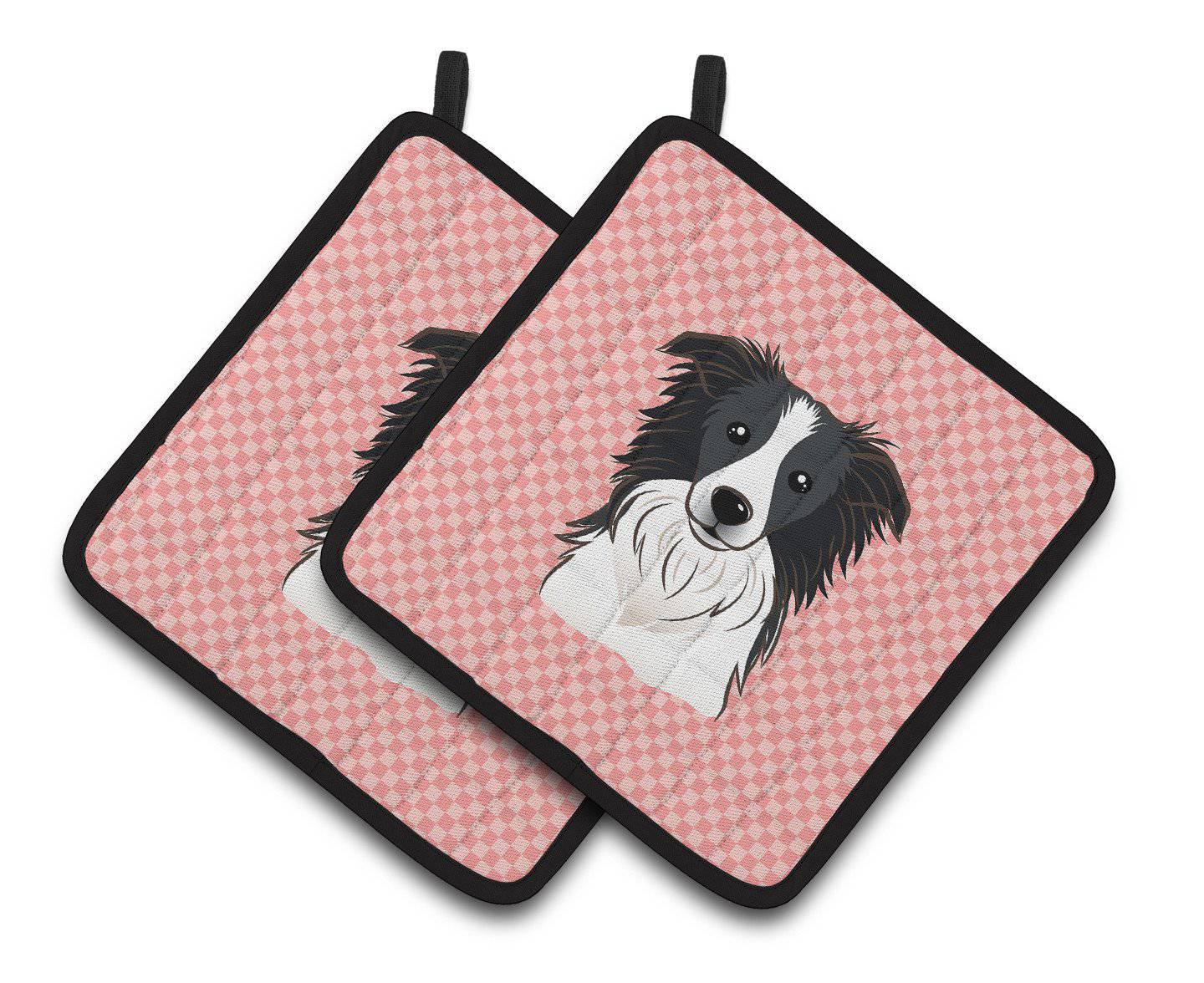 Checkerboard Pink Border Collie Pair of Pot Holders BB1241PTHD - the-store.com