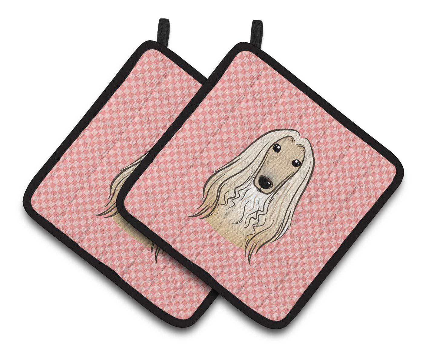 Checkerboard Pink Afghan Hound Pair of Pot Holders BB1244PTHD - the-store.com