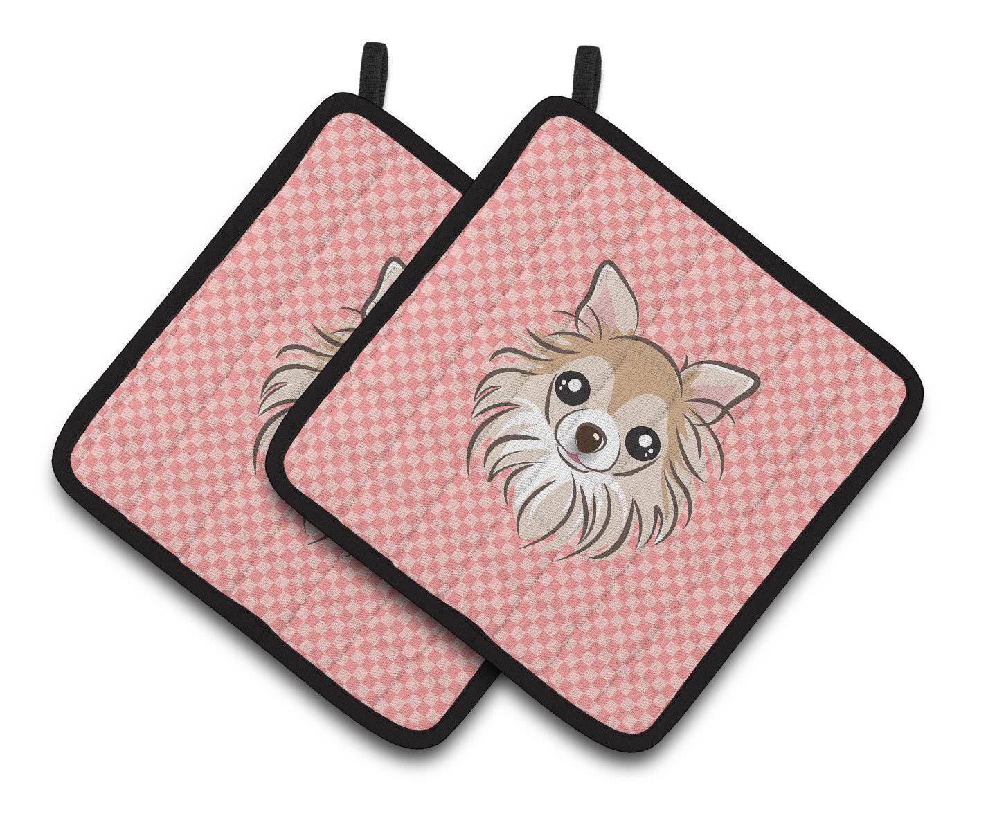 Checkerboard Pink Chihuahua Pair of Pot Holders BB1251PTHD - the-store.com