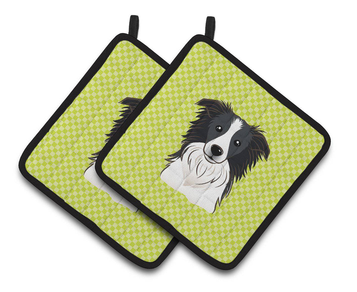 Checkerboard Lime Green Border Collie Pair of Pot Holders BB1303PTHD - the-store.com