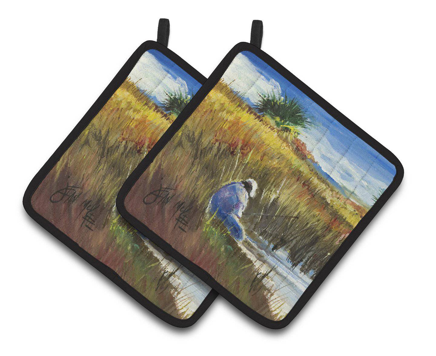Fishing on the bank Pair of Pot Holders JMK1274PTHD - the-store.com