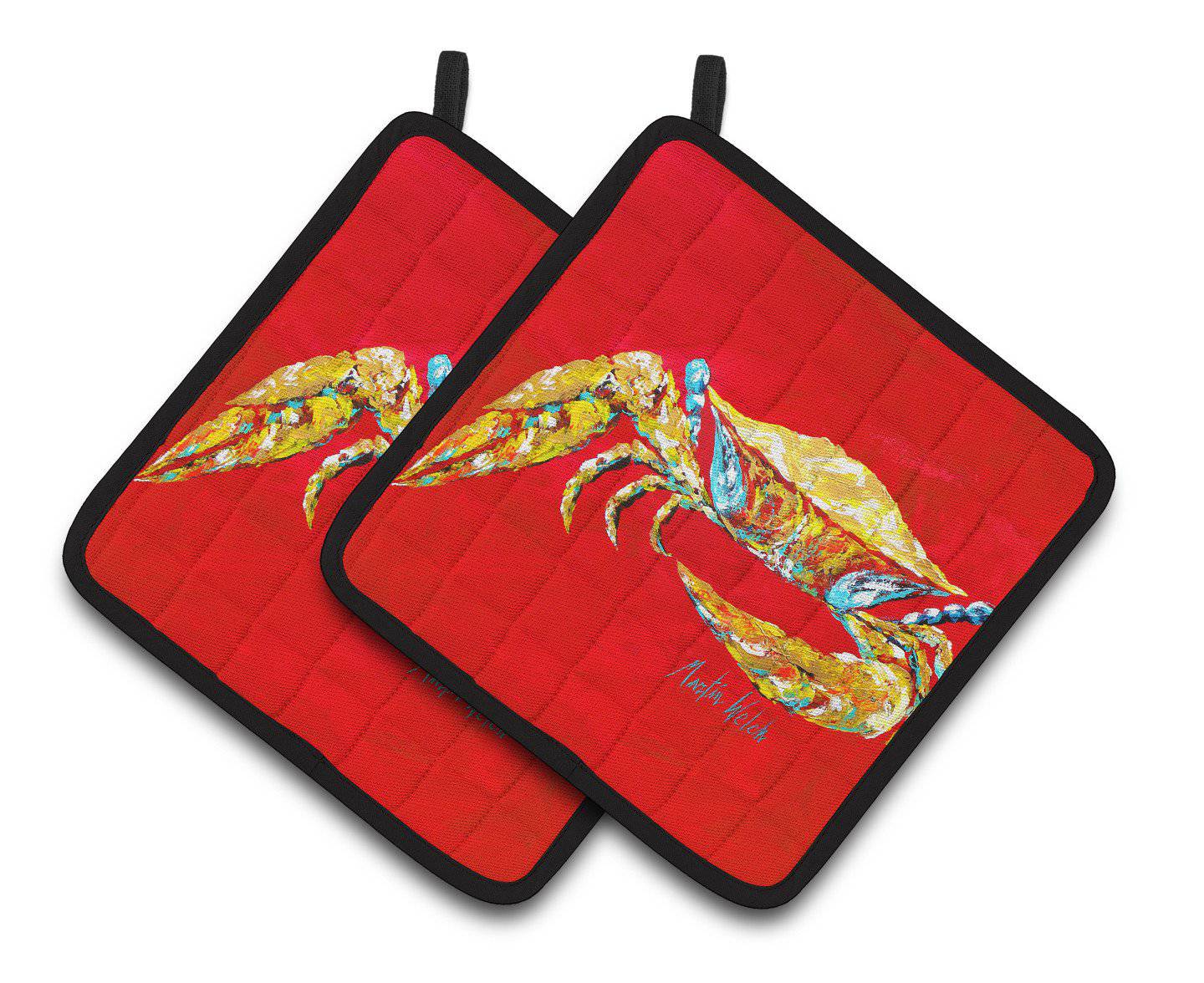 Crab Blue on Red, Sr Pair of Pot Holders MW1116PTHD - the-store.com