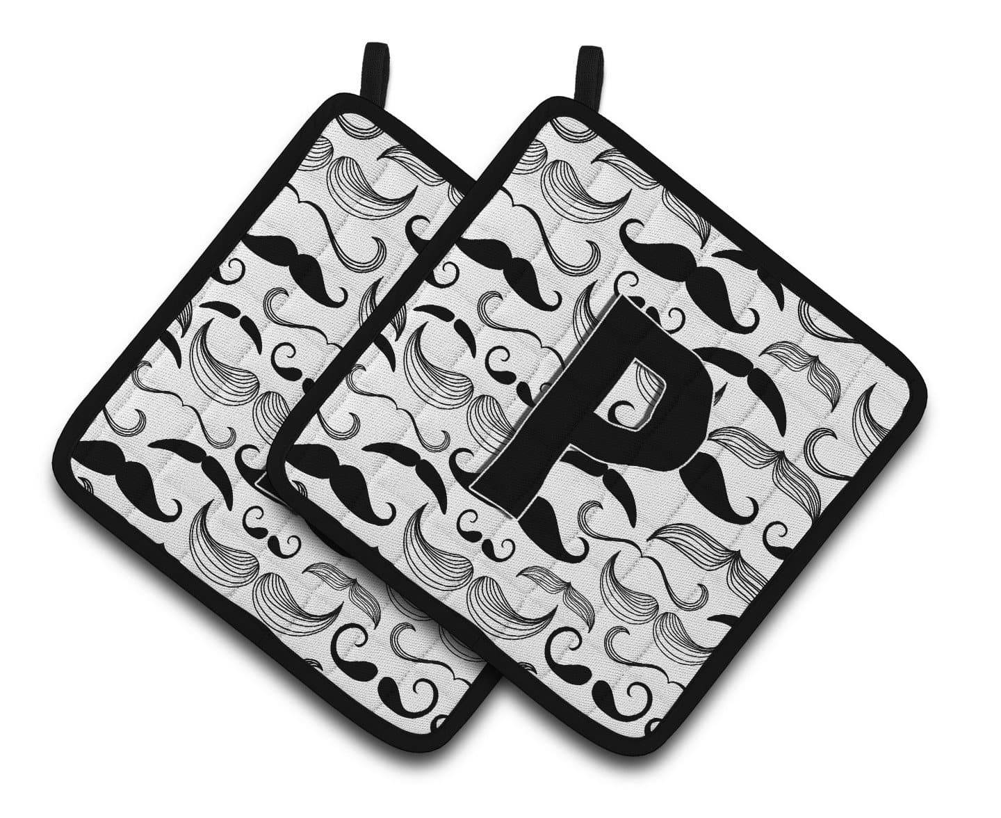 Letter P Moustache Initial Pair of Pot Holders CJ2009-PPTHD - the-store.com