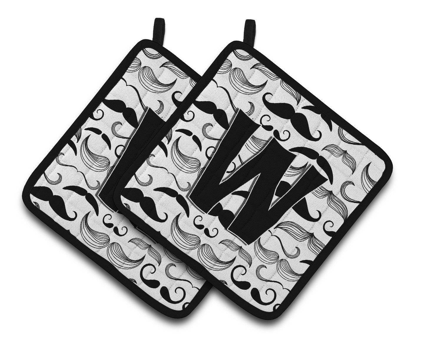 Letter W Moustache Initial Pair of Pot Holders CJ2009-WPTHD - the-store.com