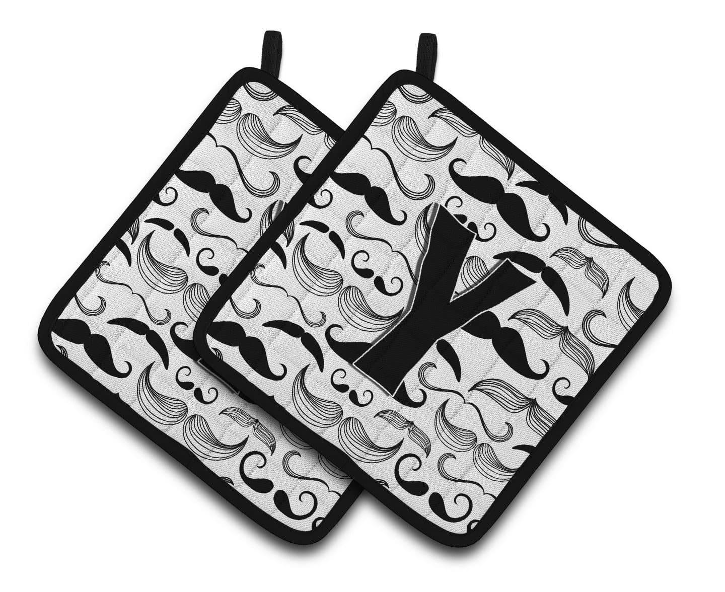 Letter Y Moustache Initial Pair of Pot Holders CJ2009-YPTHD - the-store.com