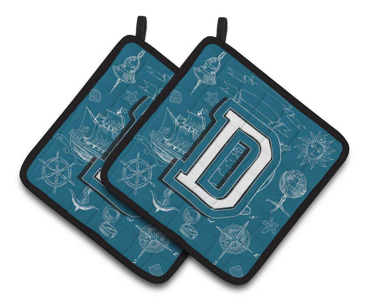 Letter D Sea Doodles Initial Alphabet Pair of Pot Holders CJ2014-DPTHD - the-store.com