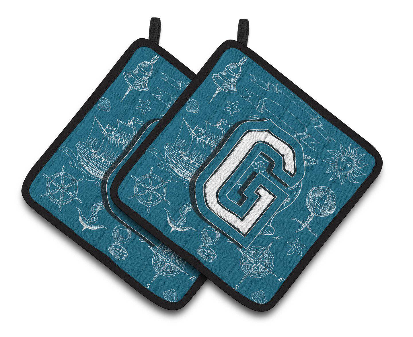 Letter G Sea Doodles Initial Alphabet Pair of Pot Holders CJ2014-GPTHD - the-store.com