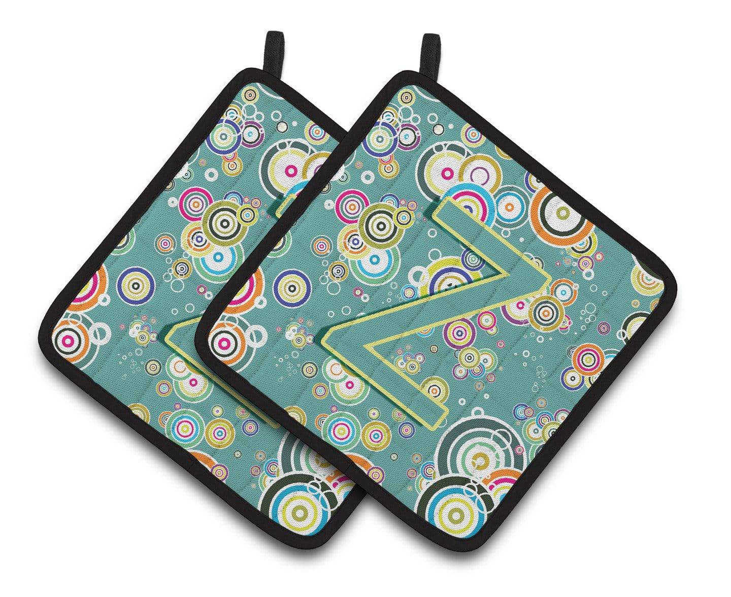 Letter Z Circle Circle Teal Initial Alphabet Pair of Pot Holders CJ2015-ZPTHD - the-store.com
