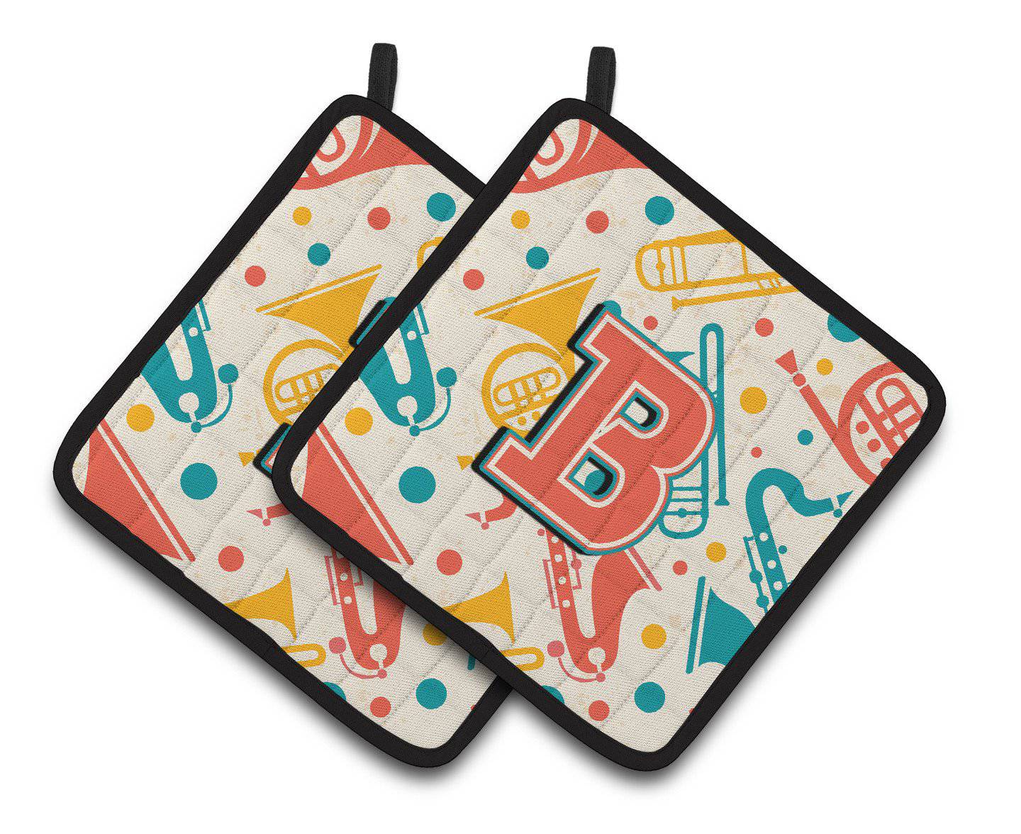 Letter B Retro Teal Orange Musical Instruments Initial Pair of Pot Holders CJ2001-BPTHD - the-store.com