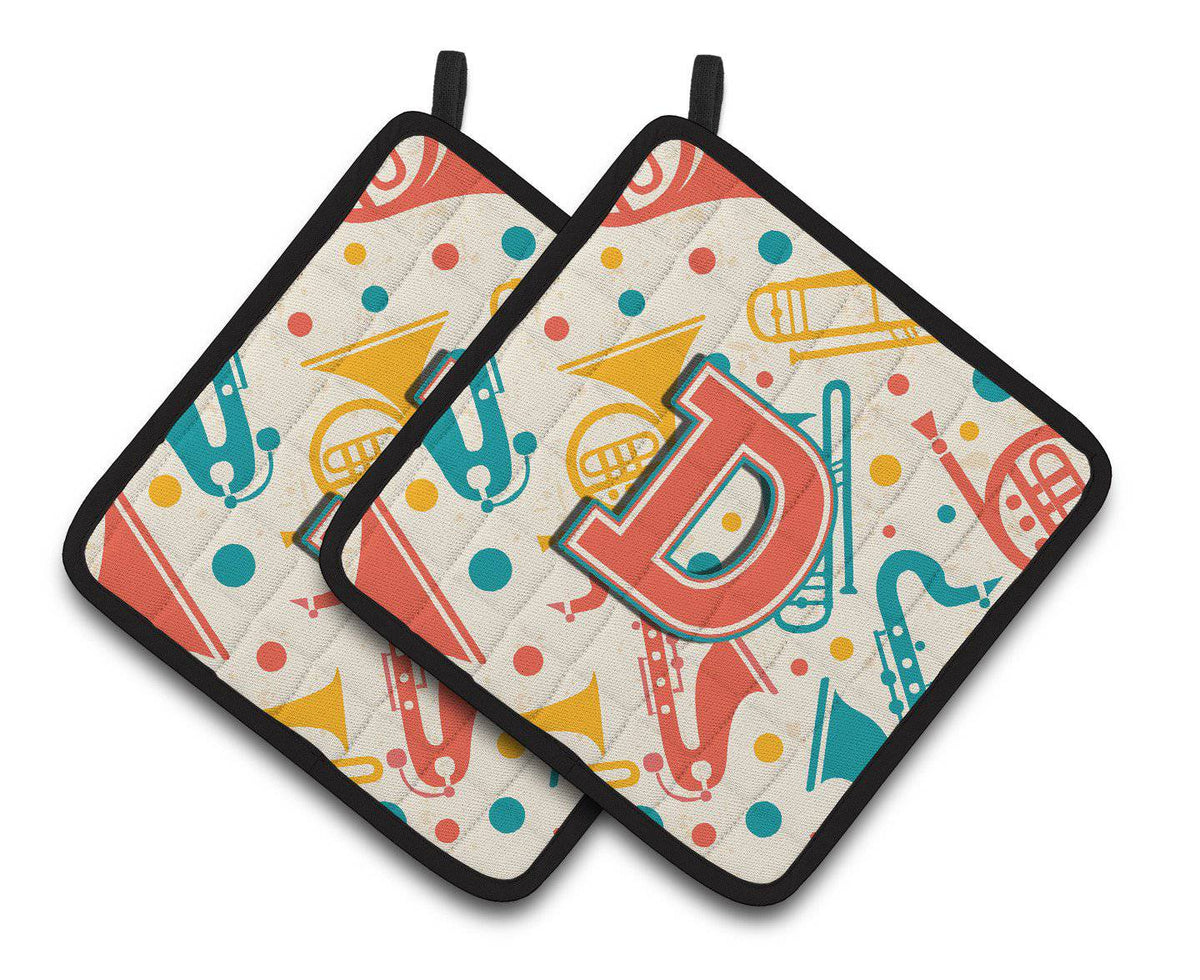 Letter D Retro Teal Orange Musical Instruments Initial Pair of Pot Holders CJ2001-DPTHD - the-store.com