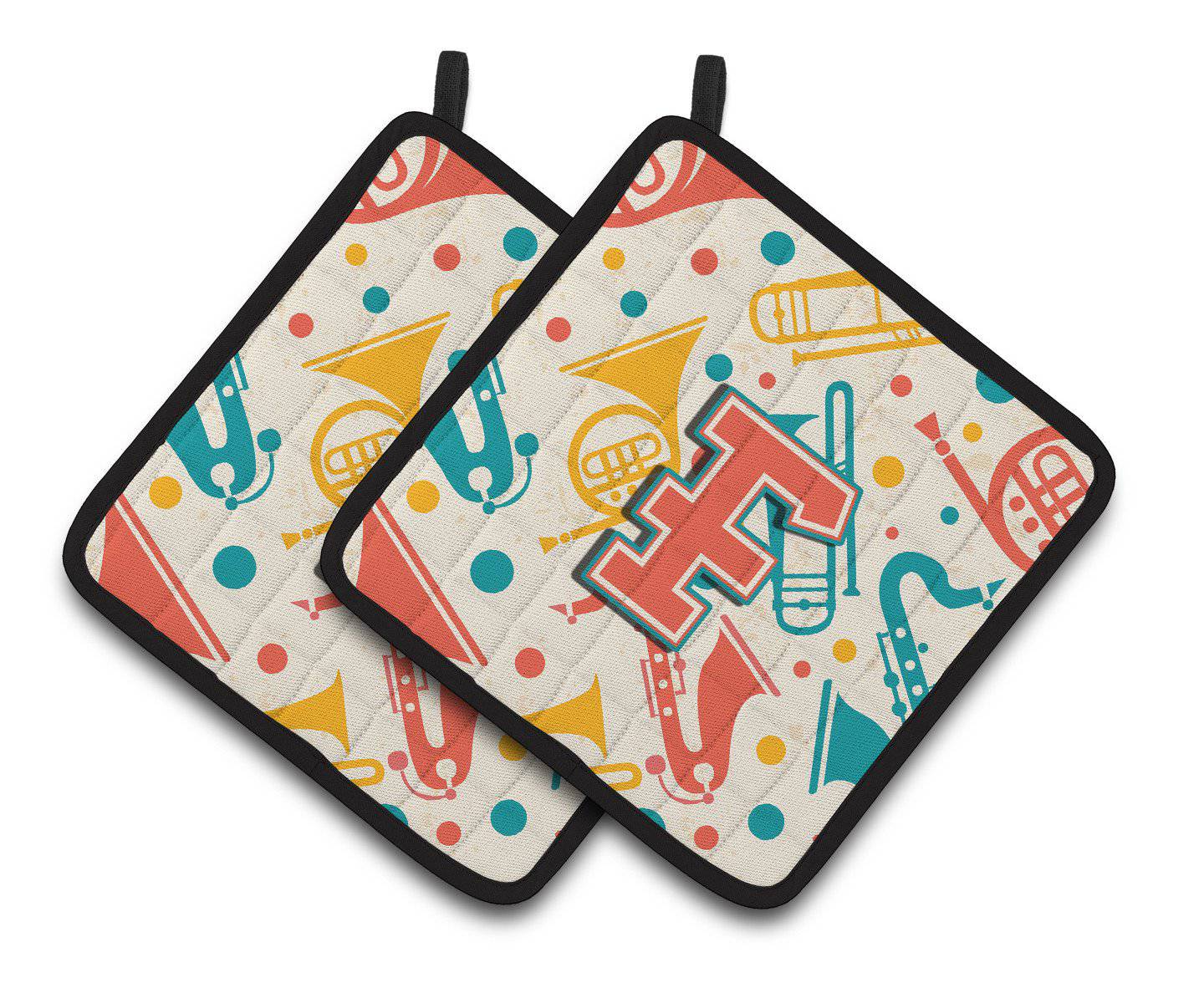 Letter F Retro Teal Orange Musical Instruments Initial Pair of Pot Holders CJ2001-FPTHD - the-store.com