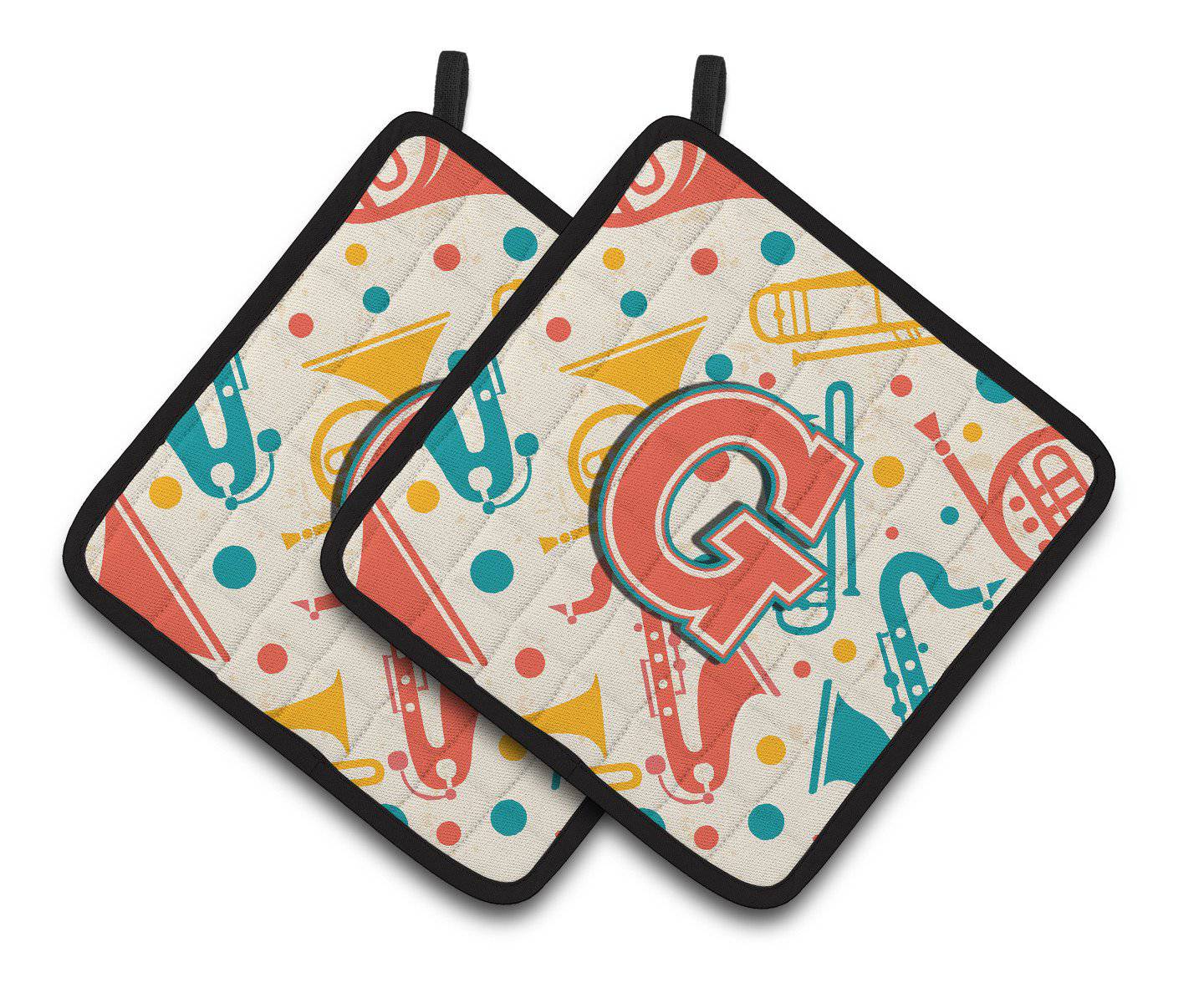 Letter G Retro Teal Orange Musical Instruments Initial Pair of Pot Holders CJ2001-GPTHD - the-store.com