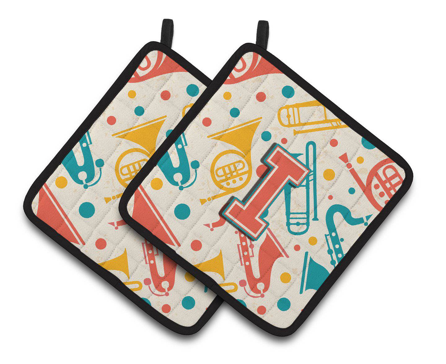Letter I Retro Teal Orange Musical Instruments Initial Pair of Pot Holders CJ2001-IPTHD - the-store.com