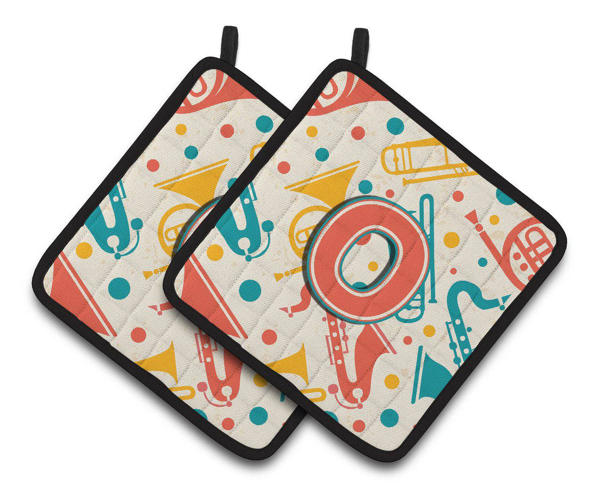 Letter O Retro Teal Orange Musical Instruments Initial Pair of Pot Holders CJ2001-OPTHD - the-store.com