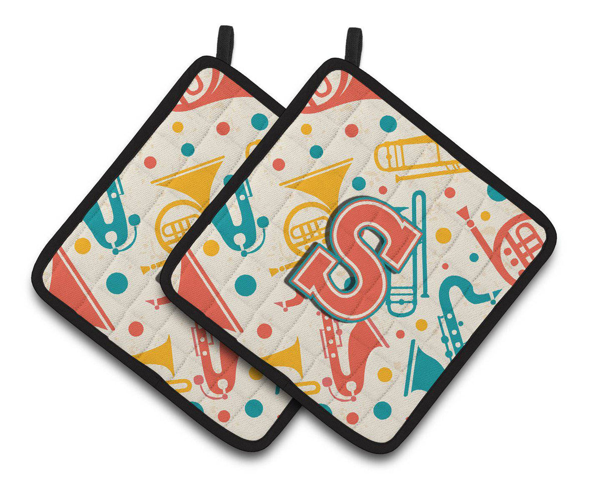 Letter S Retro Teal Orange Musical Instruments Initial Pair of Pot Holders CJ2001-SPTHD - the-store.com