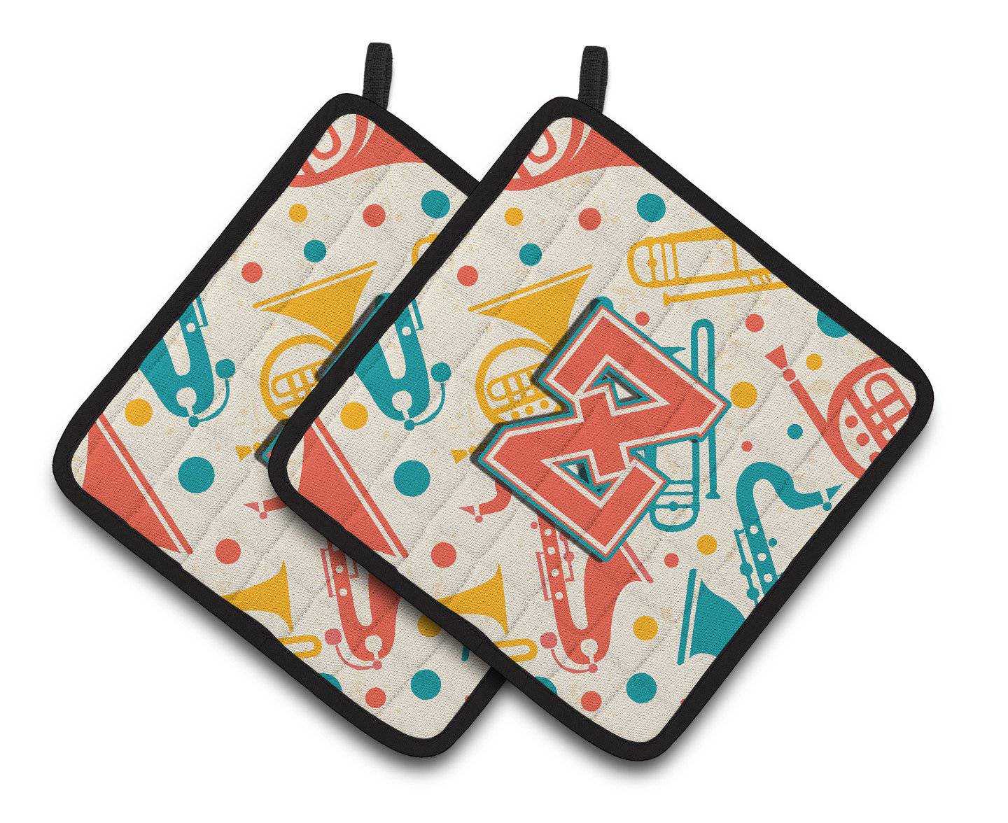 Letter Z Retro Teal Orange Musical Instruments Initial Pair of Pot Holders CJ2001-ZPTHD - the-store.com