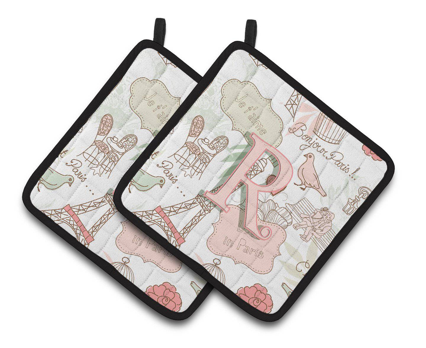 Letter R Love in Paris Pink Pair of Pot Holders CJ2002-RPTHD - the-store.com