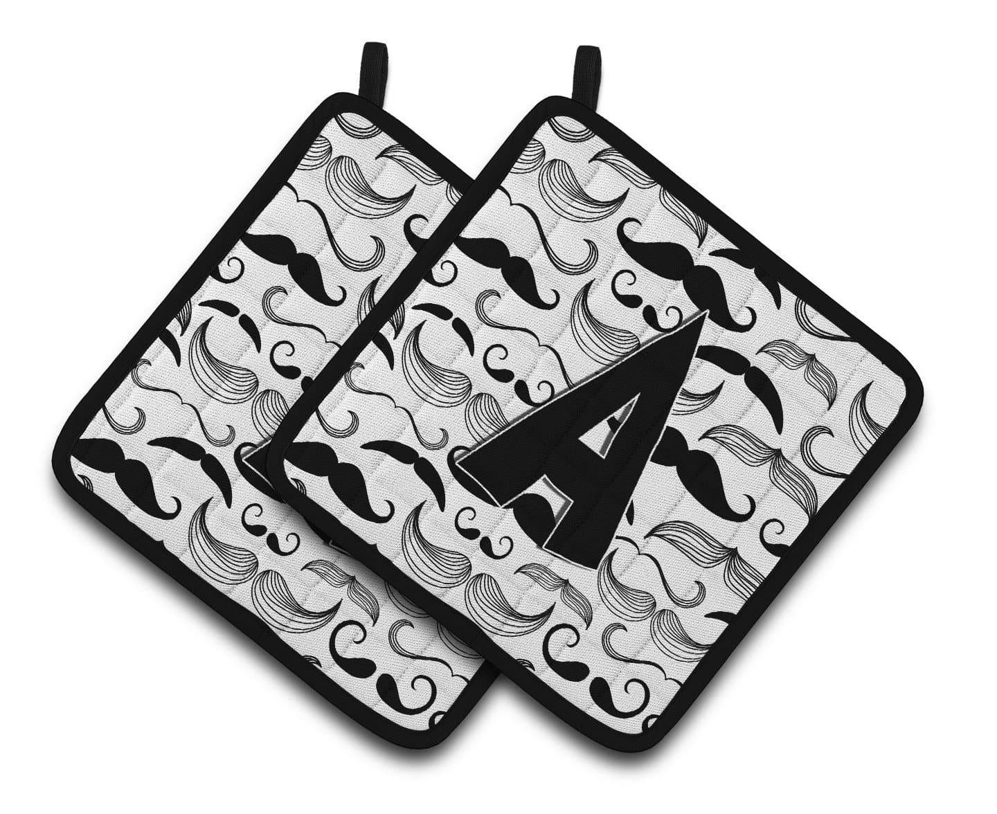 Letter A Moustache Initial Pair of Pot Holders CJ2009-APTHD - the-store.com