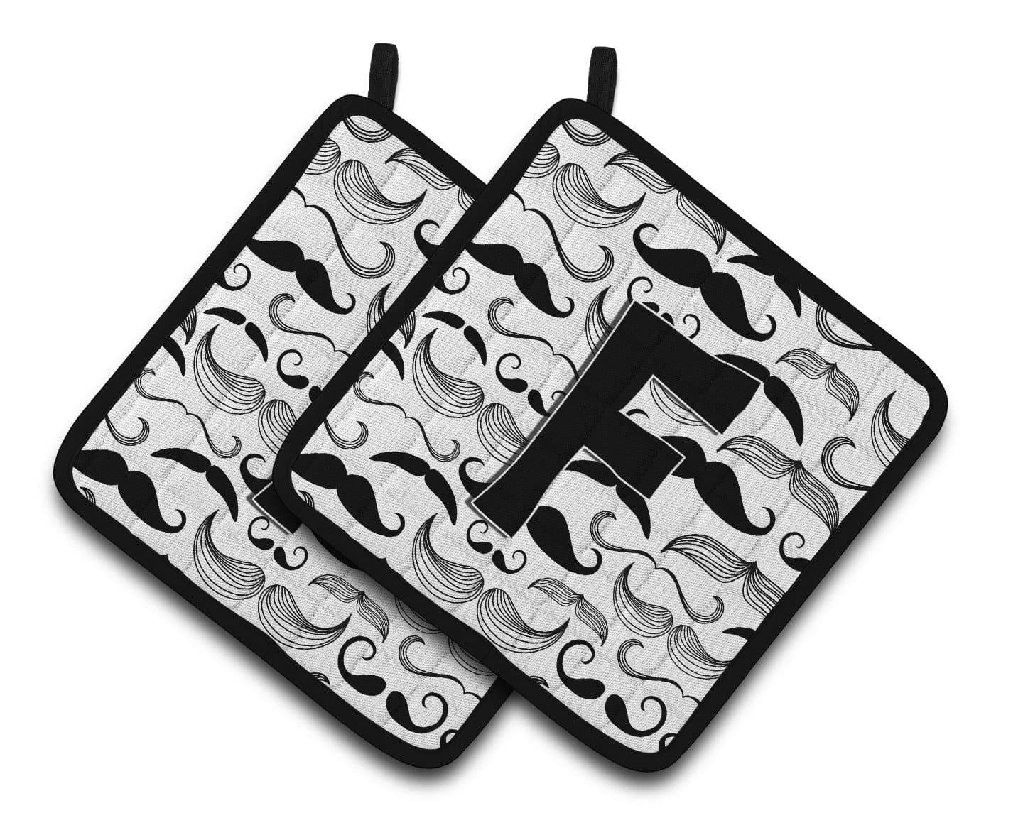 Letter F Moustache Initial Pair of Pot Holders CJ2009-FPTHD - the-store.com