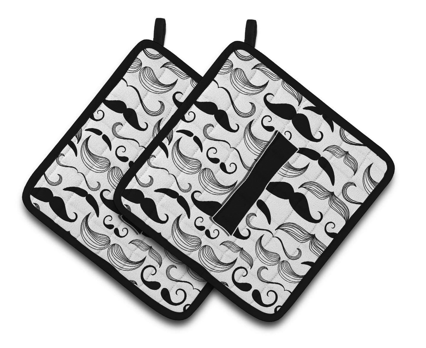 Letter I Moustache Initial Pair of Pot Holders CJ2009-IPTHD - the-store.com