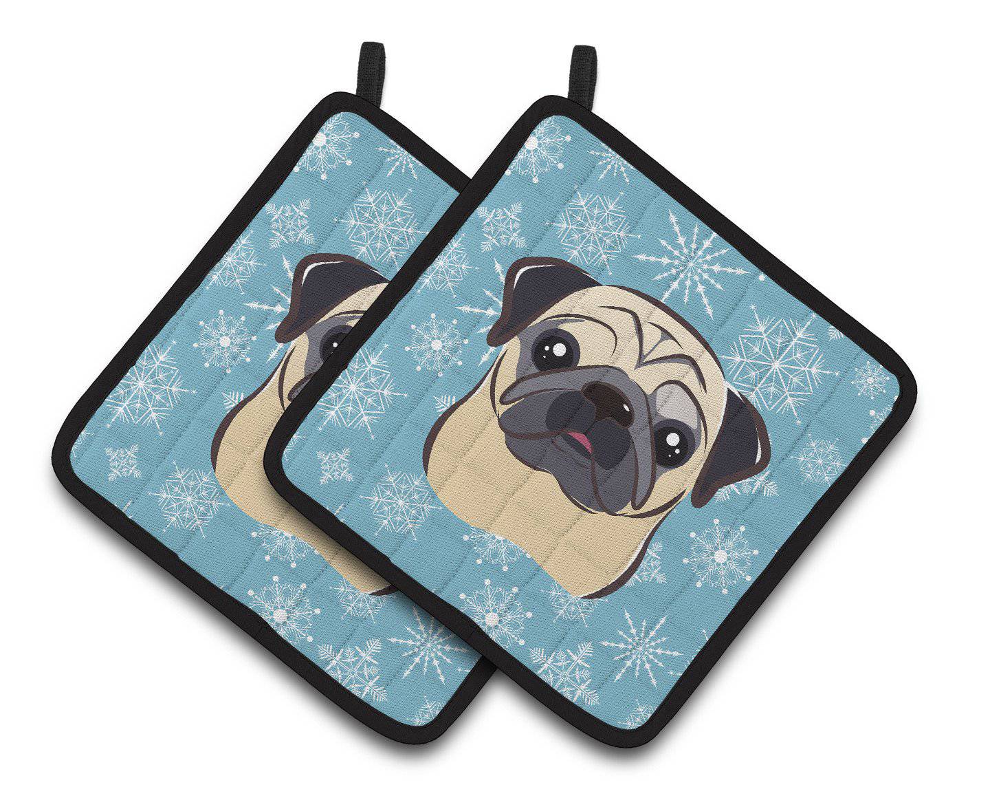 Snowflake Fawn Pug Pair of Pot Holders BB1696PTHD - the-store.com