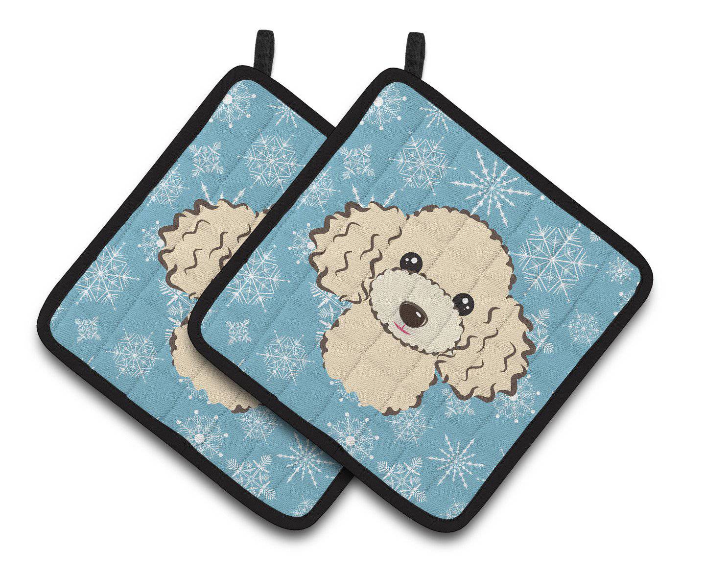 Snowflake Buff Poodle Pair of Pot Holders BB1692PTHD - the-store.com