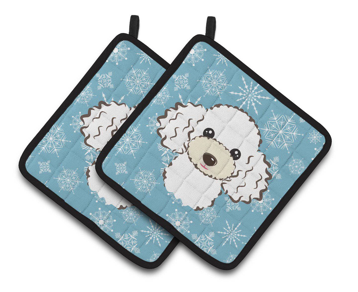 Snowflake White Poodle Pair of Pot Holders BB1691PTHD - the-store.com