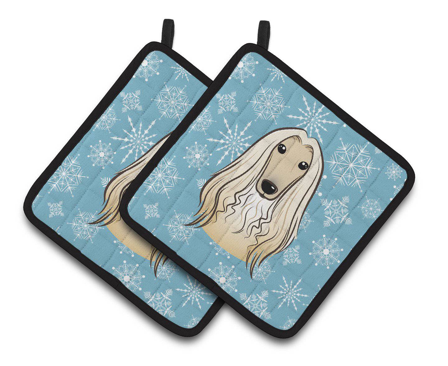 Snowflake Afghan Hound Pair of Pot Holders BB1678PTHD - the-store.com