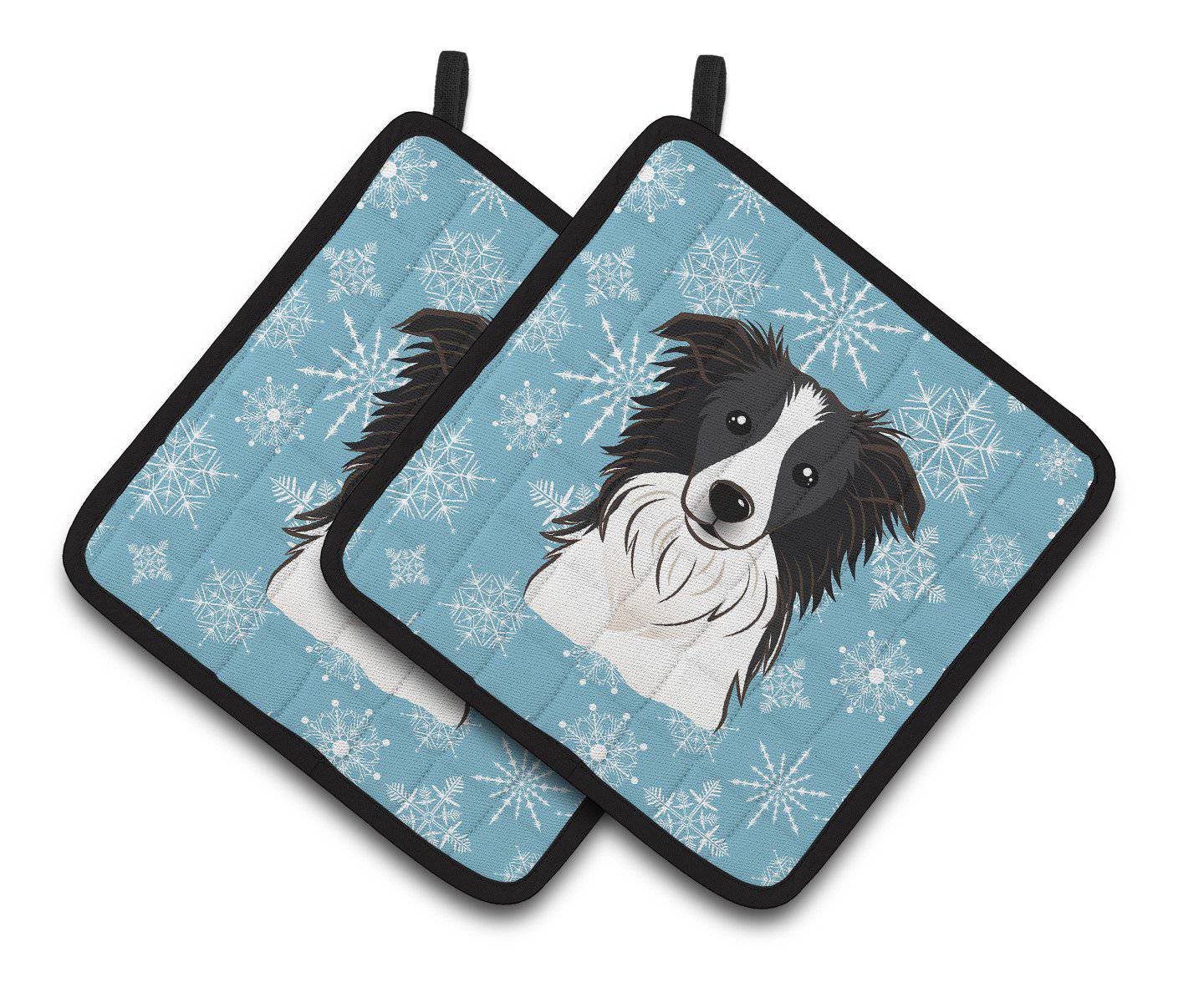 Snowflake Border Collie Pair of Pot Holders BB1675PTHD - the-store.com
