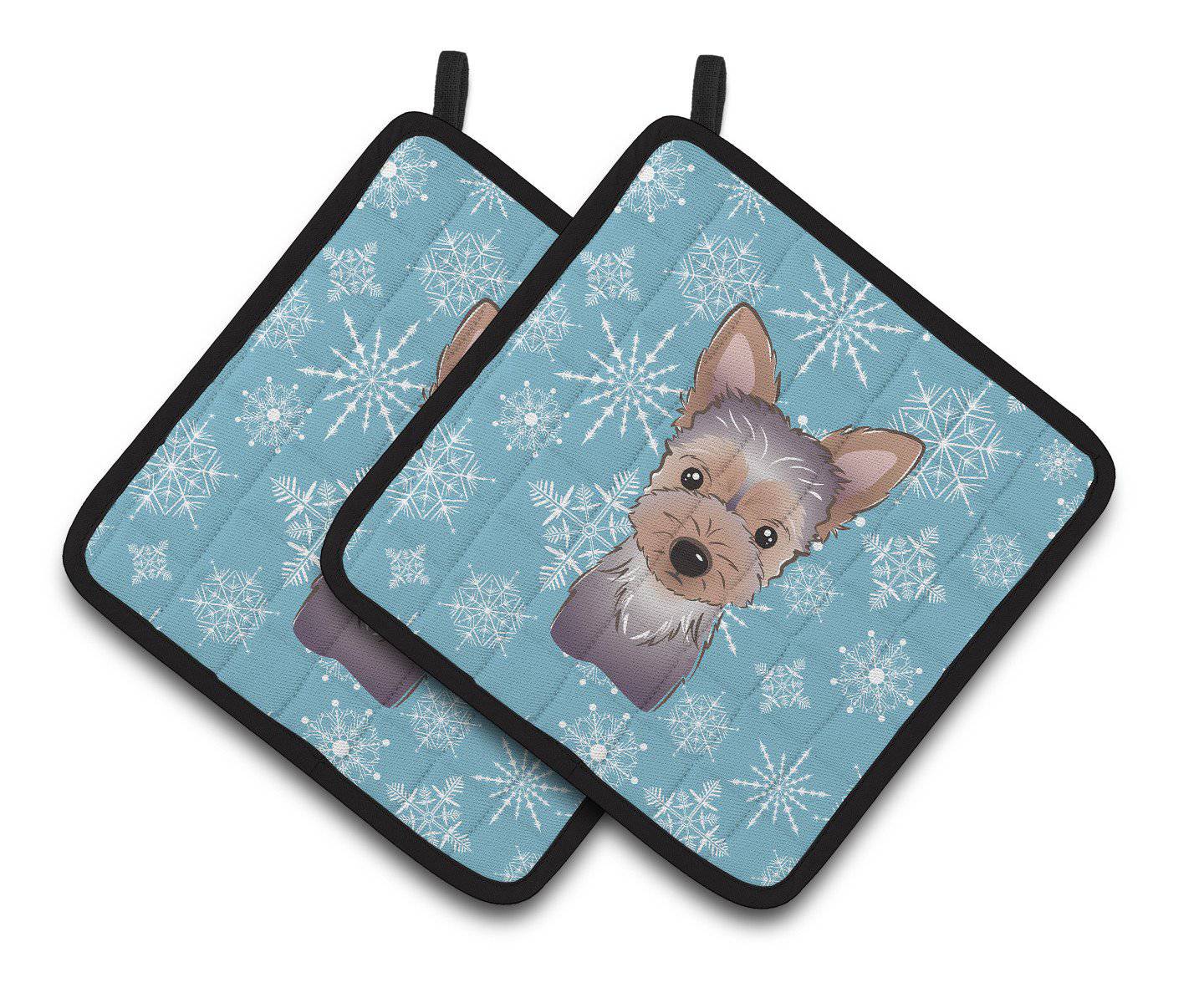 Snowflake Yorkie Puppy Pair of Pot Holders BB1666PTHD - the-store.com