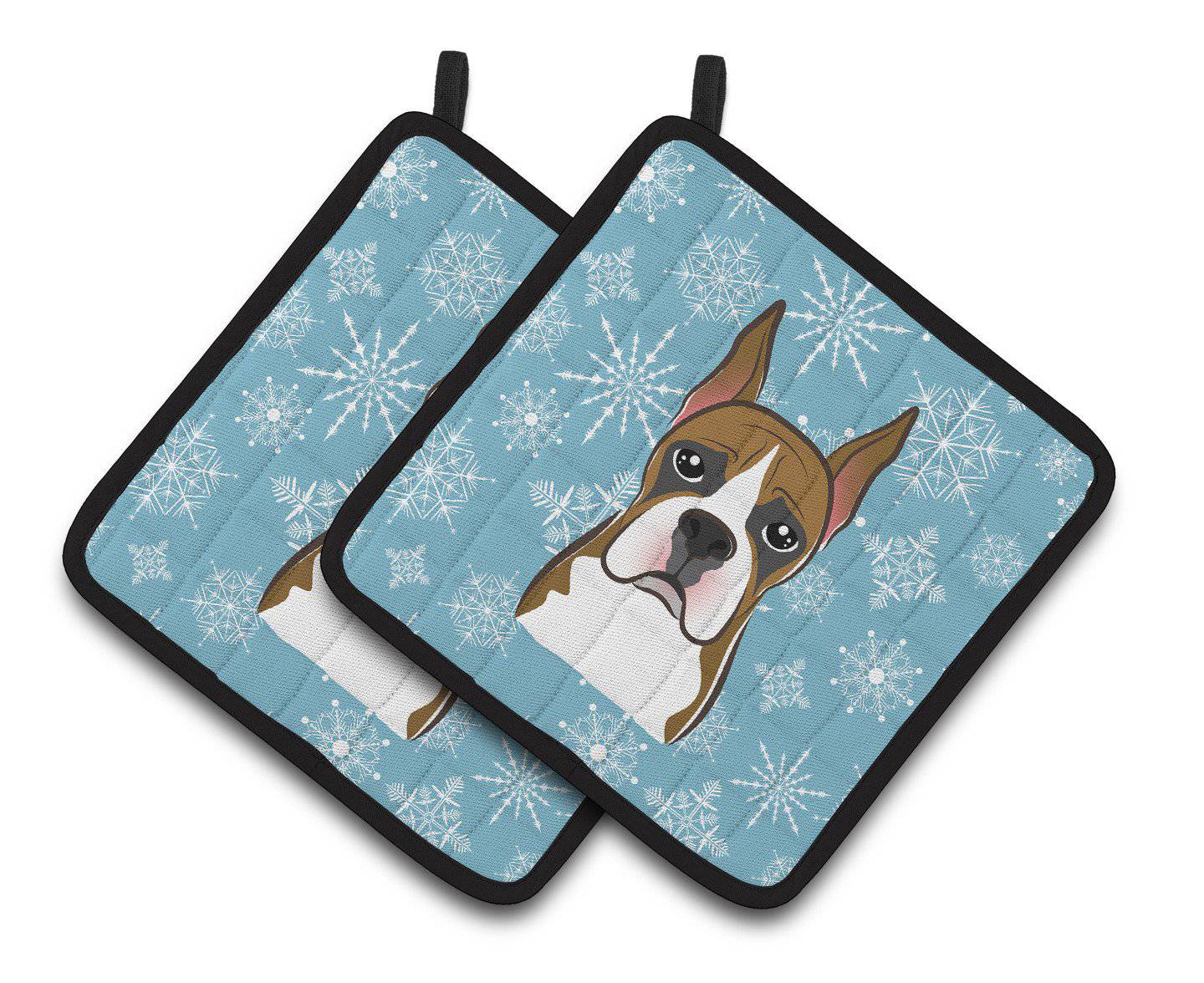 Snowflake Boxer Pair of Pot Holders BB1657PTHD - the-store.com