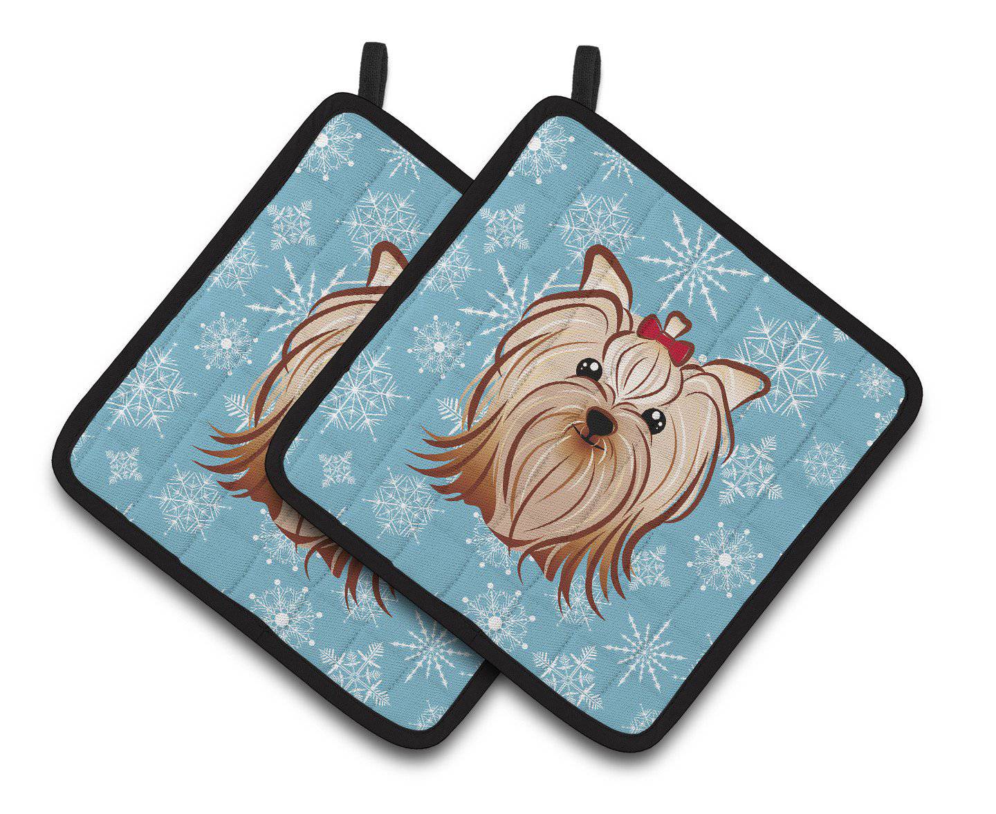 Snowflake Yorkie Yorkishire Terrier Pair of Pot Holders BB1638PTHD - the-store.com