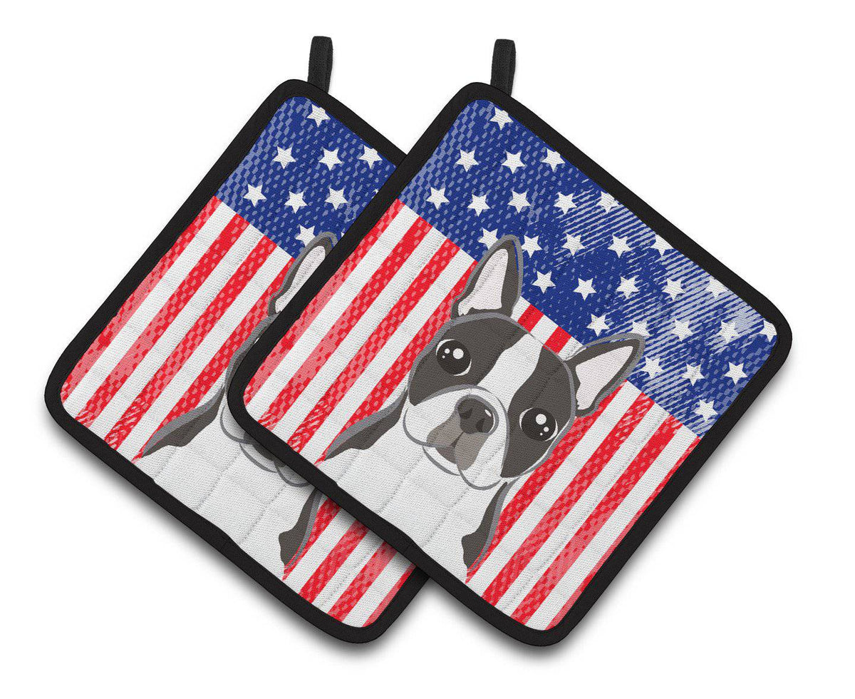 American Flag and Boston Terrier Pair of Pot Holders BB2133PTHD - the-store.com