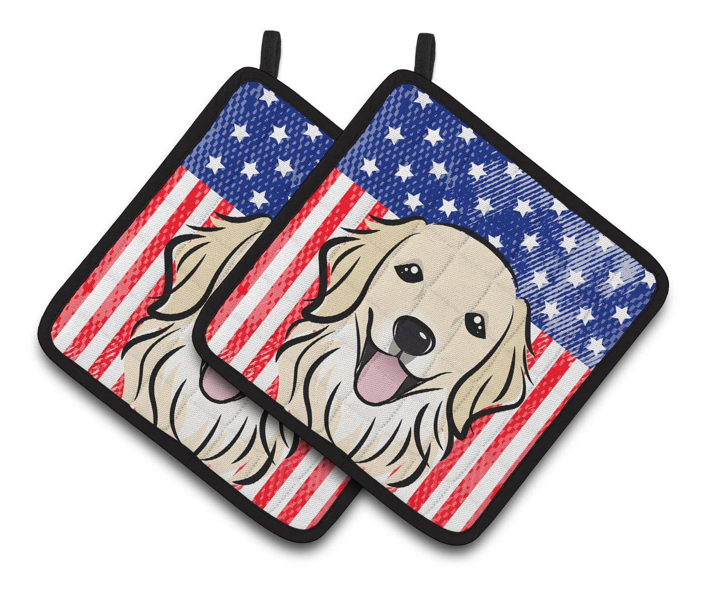 American Flag and Golden Retriever Pair of Pot Holders BB2135PTHD - the-store.com